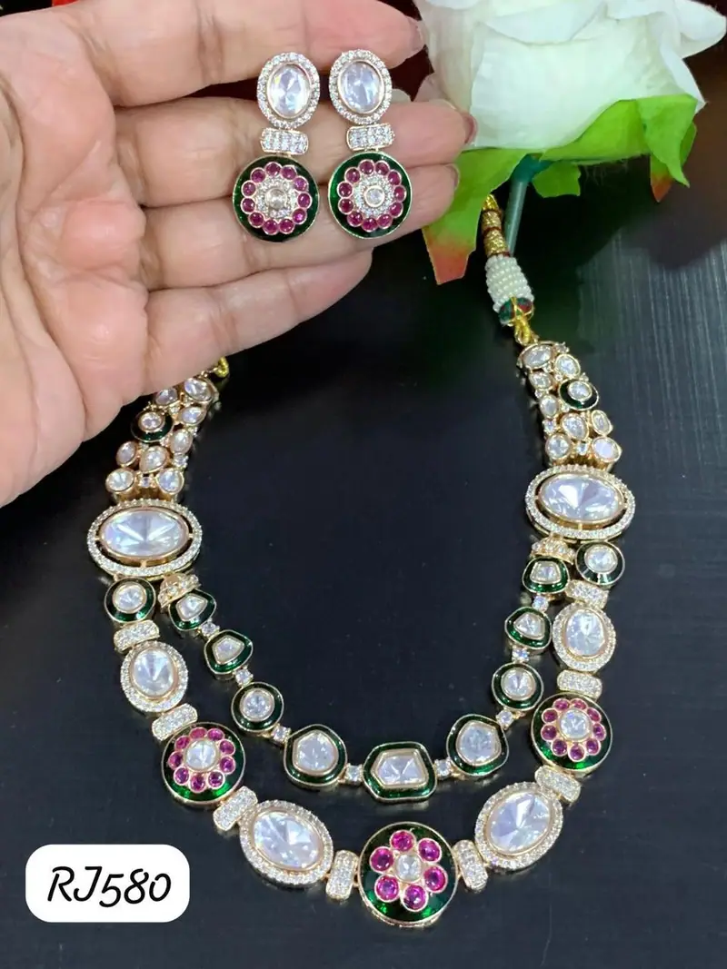 Layered Polki Necklace Set — White