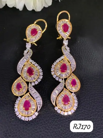 Baguette American Diamond Long Danglers