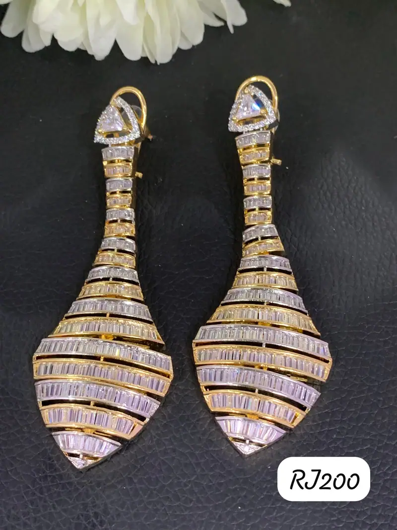 Baguette Spindle Statement Earrings — Crystal White