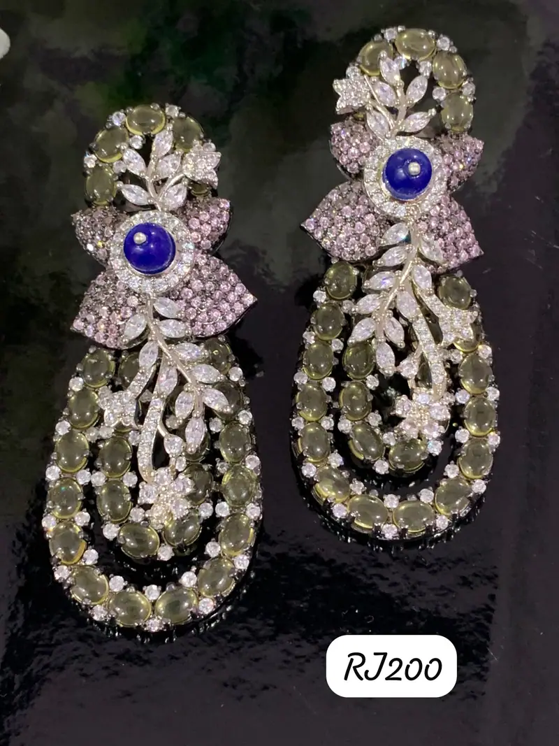 Cabochon Bow Chandelier Earrings — Olive Grey