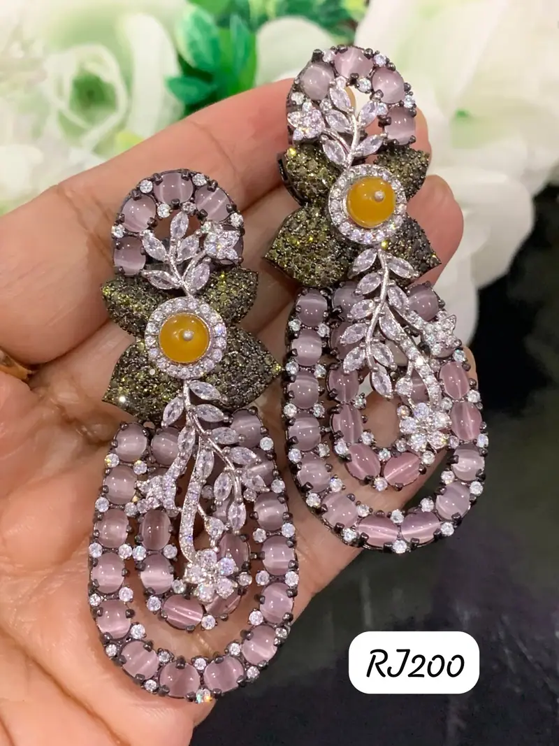 Cabochon Bow Chandelier Earrings — Rose Pink