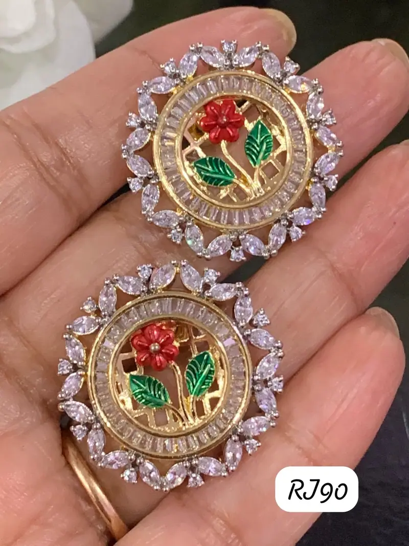 Meenakari Floral Stud Earrings — White