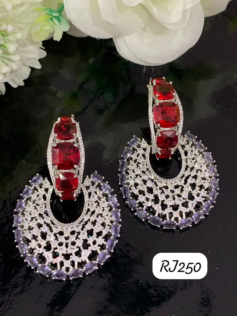 Jaali Disc Chandbali Earrings — Ruby Lavender