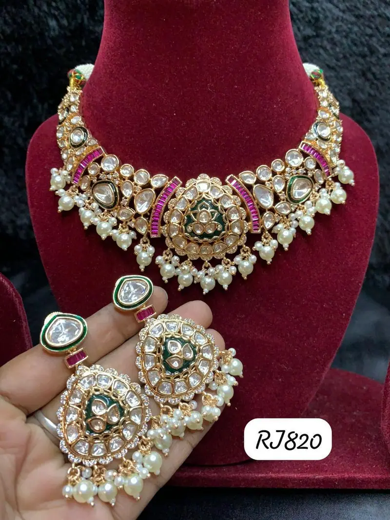 Bridal Kundan Pearl Necklace Set — White