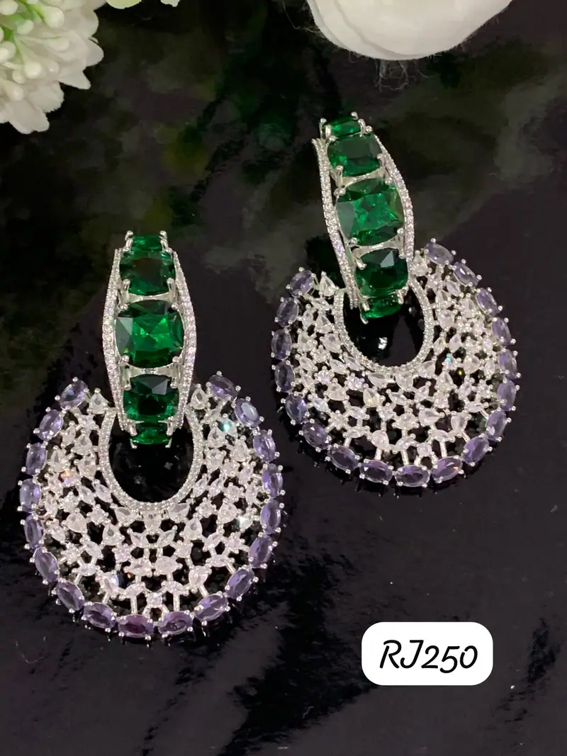 Jaali Disc Chandbali Earrings — Emerald Lavender