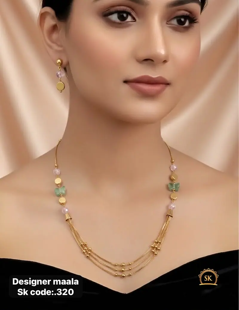 Designer Layered Bead Maala — Gold