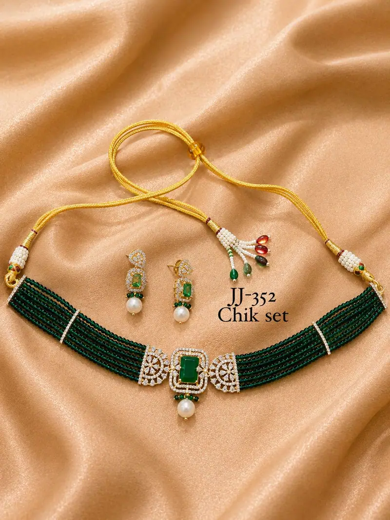 Beaded Chik Choker Set — Emerald Green