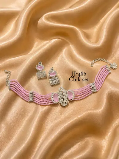 Beaded American Diamond Chik Set