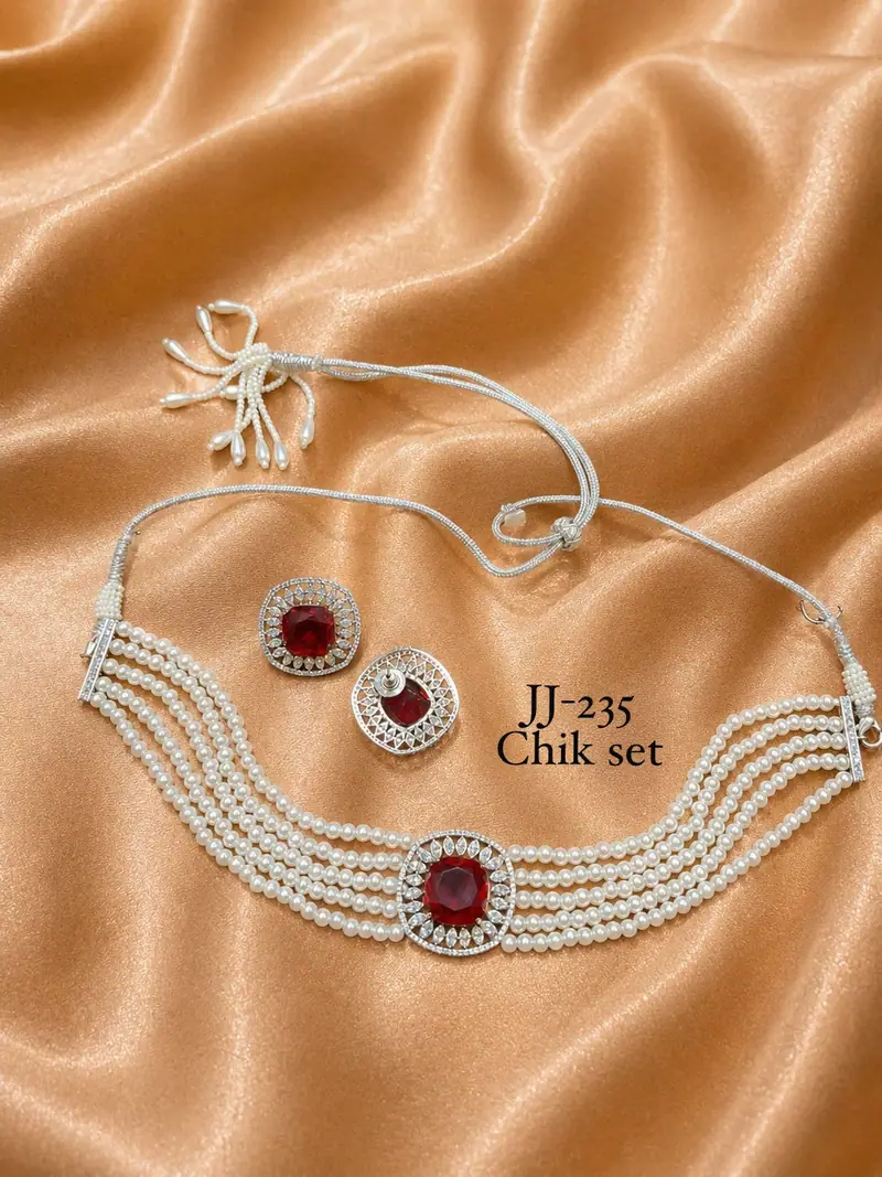 Pearl String Chik Choker Set — Ruby Red