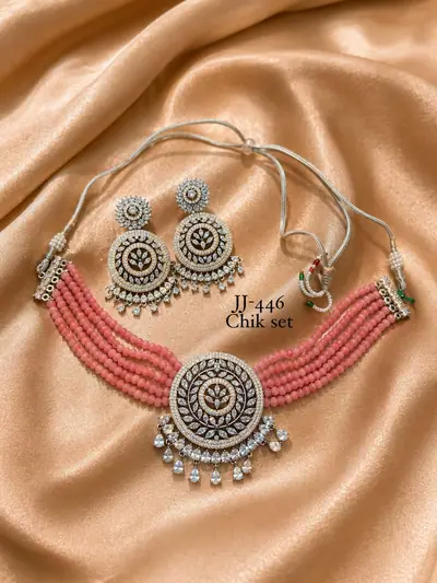 Rose Bead Oxidised Chik Set