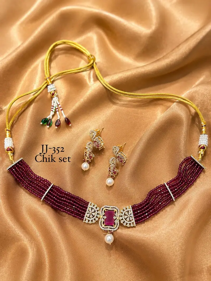 Beaded Chik Choker Set — Wine Maroon