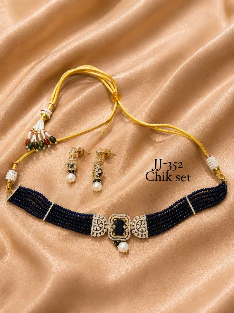 Beaded Chik Choker Set — Navy Blue