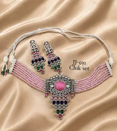 Rose Bead Navratna Chik Set