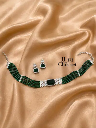 Emerald Bead American Diamond Chik Set