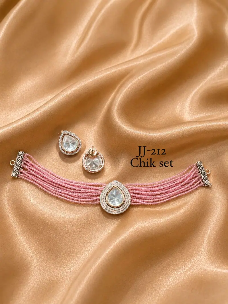 Kundan Centrepiece Bead Chik Set — Rose Pink