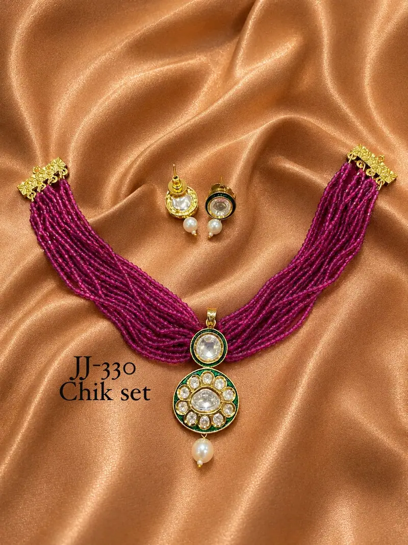 Rani Bead Kundan Chik Set — Pink