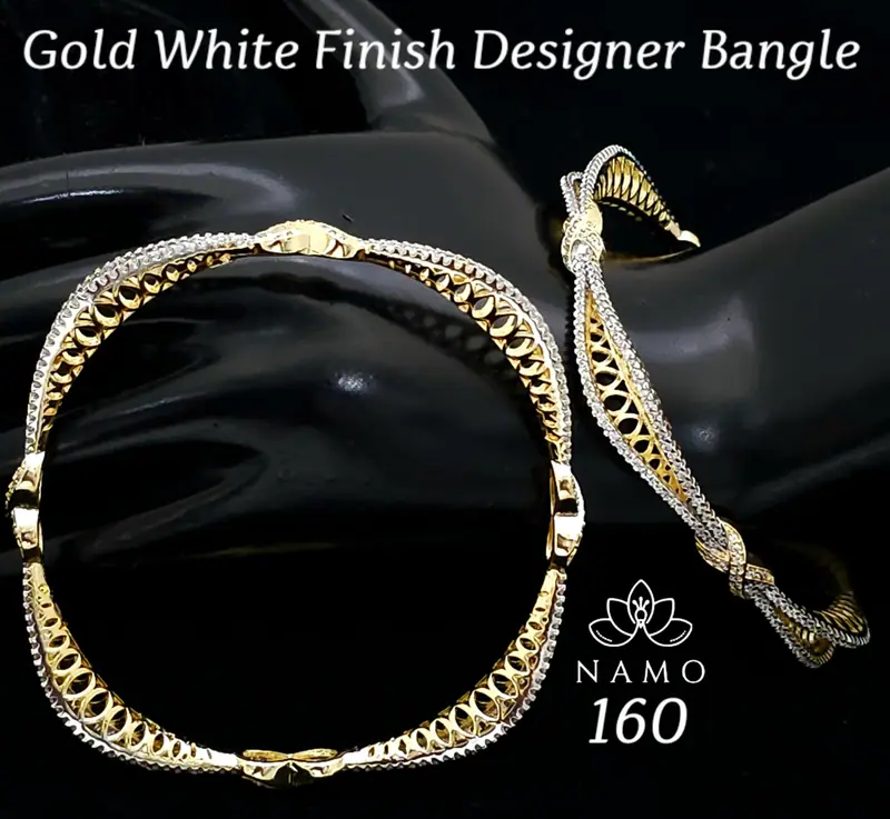 Two Tone Oval Link Designer Bangle — Gold White