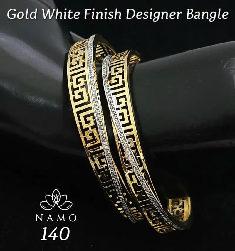 Greek Key American Diamond Bangles — Gold