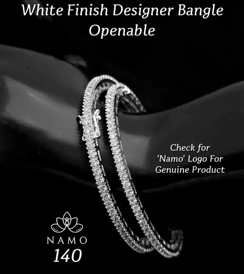 Twin Row Tennis Openable Bangles — Rhodium White