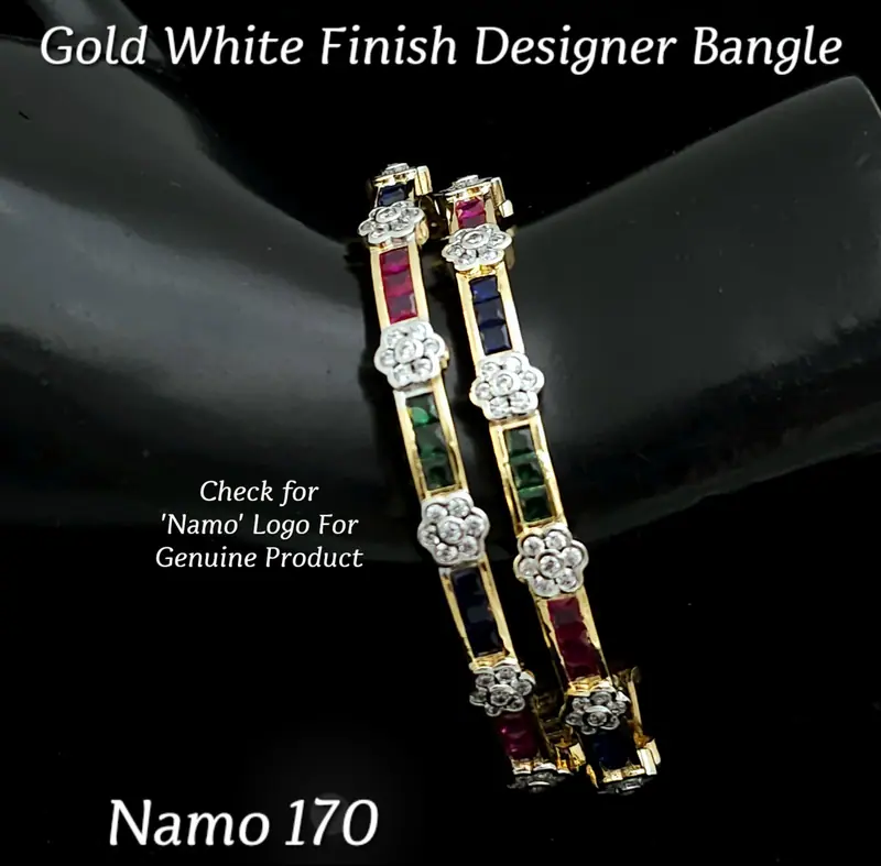 Baguette Channel Floral Bangle Pair — Multicolour