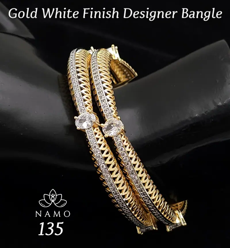 Ribbed Band Pear Stone Bangles — Gold