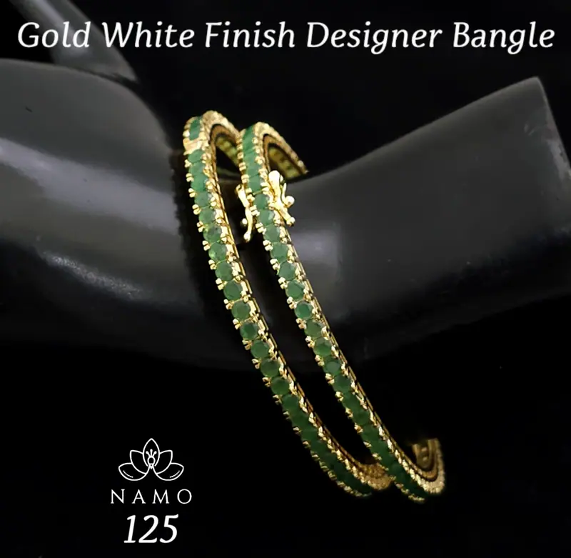 Square Stone Twin Row Bangles — Emerald Green