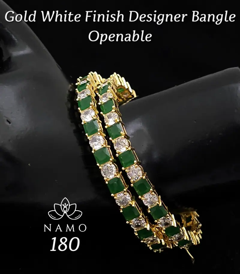 Square Stone Openable Bangle Pair — Emerald Green