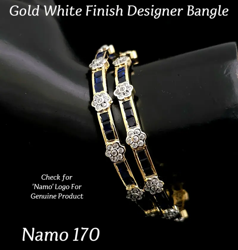 Baguette Channel Floral Bangle Pair — Sapphire Blue