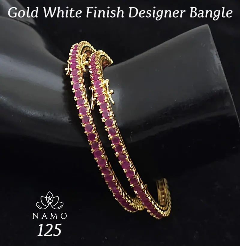 Square Stone Twin Row Bangles — Ruby Pink
