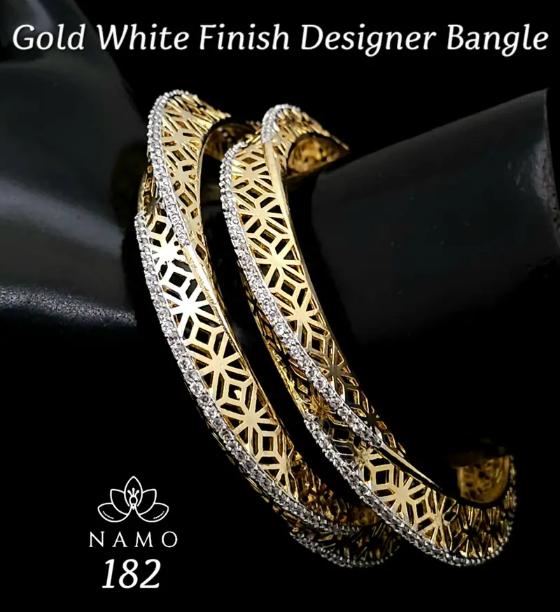 Filigree Cutwork Designer Bangle Pair — Gold