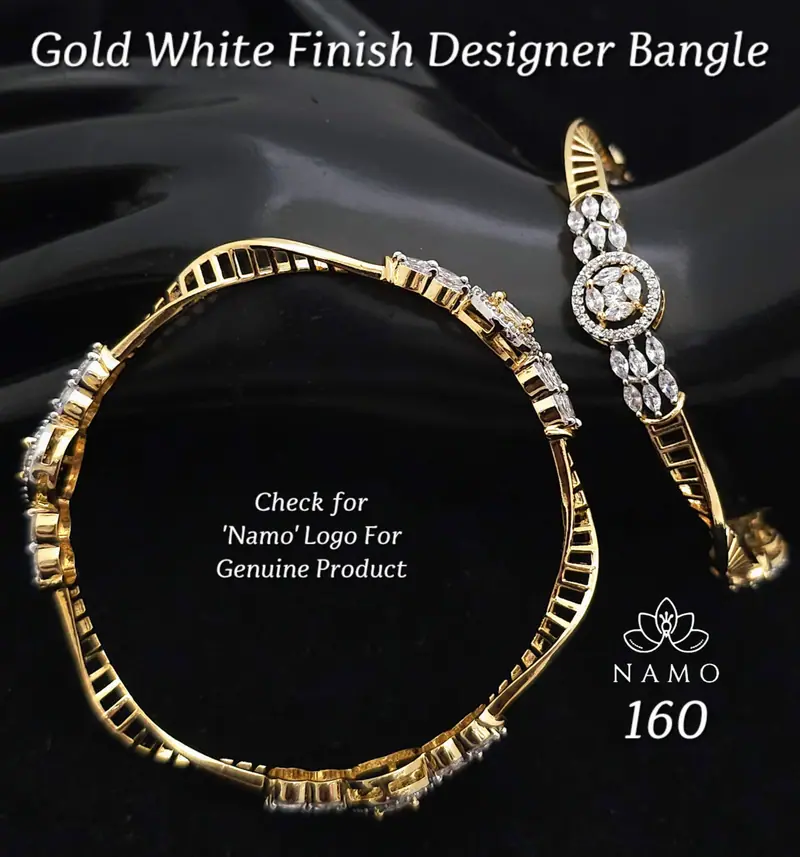 Marquise American Diamond Designer Bangle — Gold White
