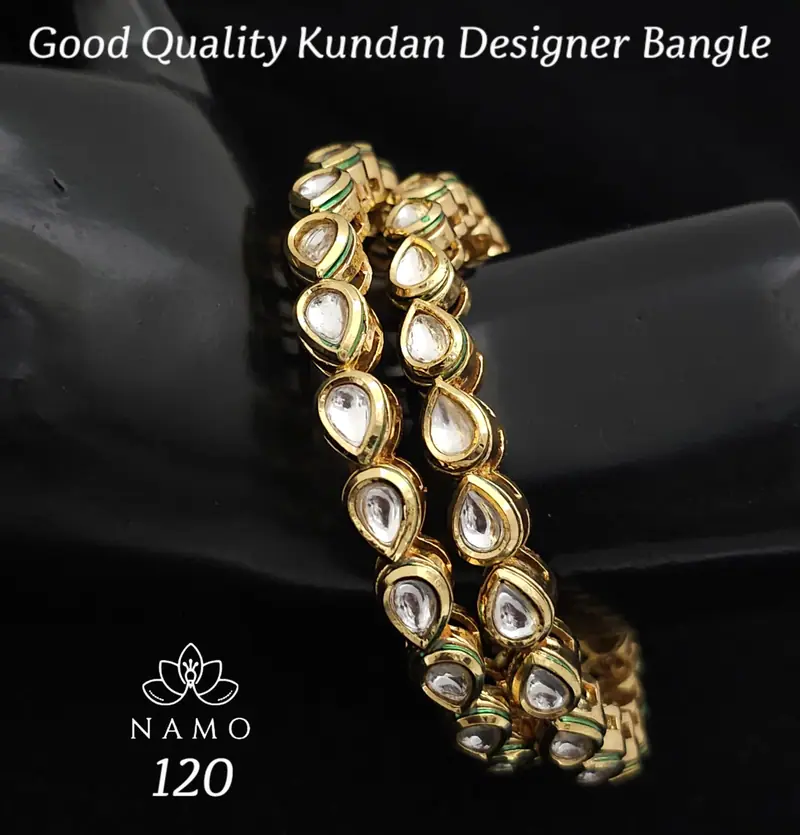 Kundan Polki Meenakari Bangle Pair — Antique Gold
