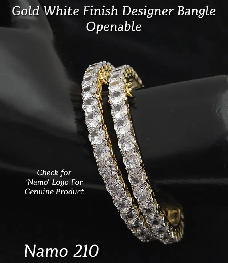 Solitaire Line Openable Bangle Pair — Crystal White