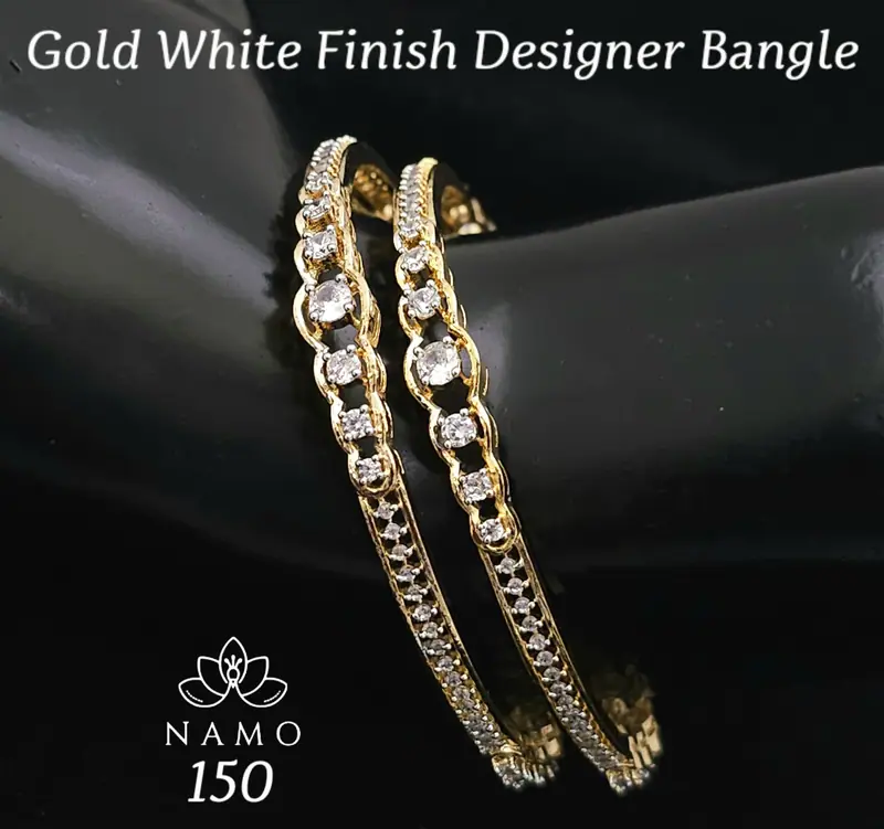 Solitaire Studded Slim Bangle Pair — Gold