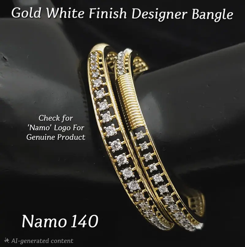 Ribbed American Diamond Studded Bangles — Gold