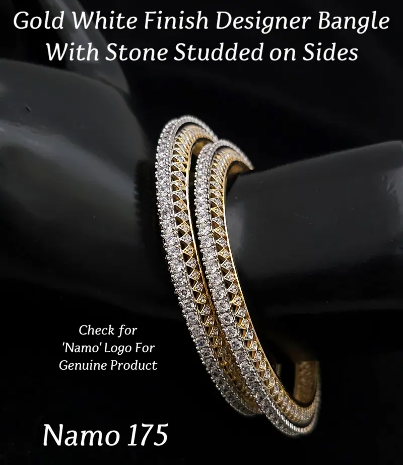 Side Stone Studded Bangle Pair — Gold