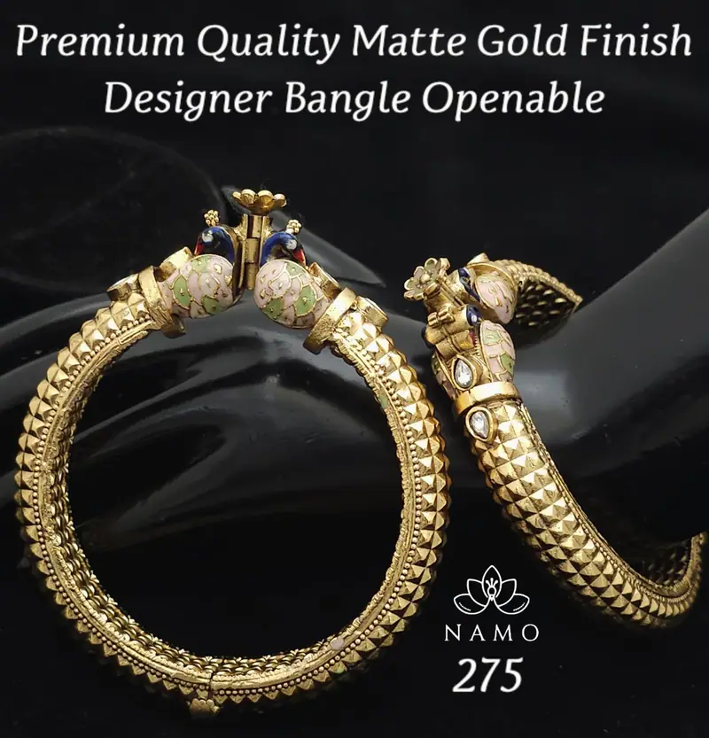 Matte Gold Meenakari Openable Bangle — Gold