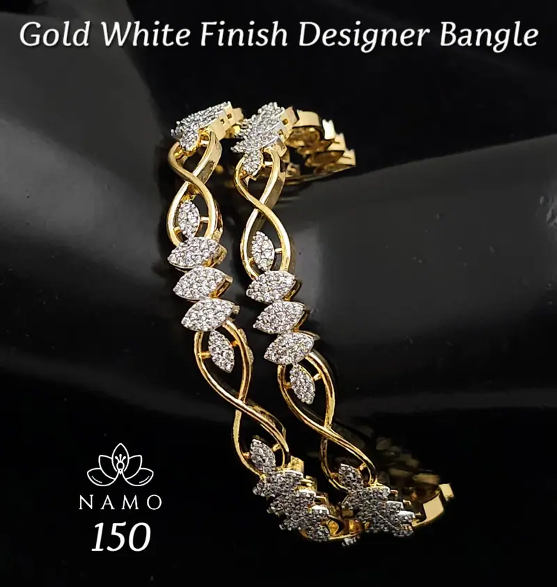 Leaf Twist Marquise Bangle Pair — Gold