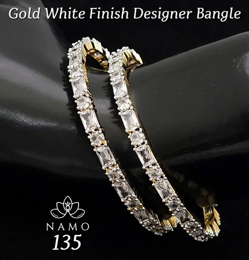 Baguette Stone Slim Bangle Pair — Crystal White