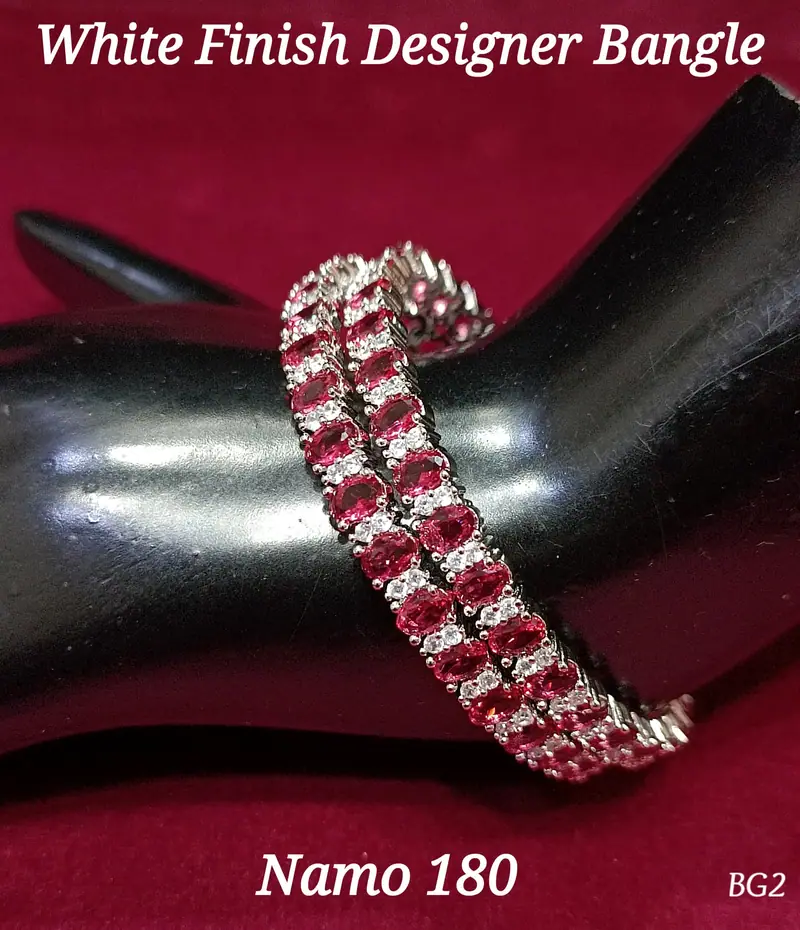 Twin Row Oval Stone Bangles — Ruby Red