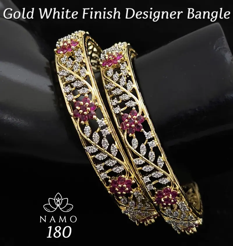 Floral Vine Studded Bangle Pair — Ruby Pink