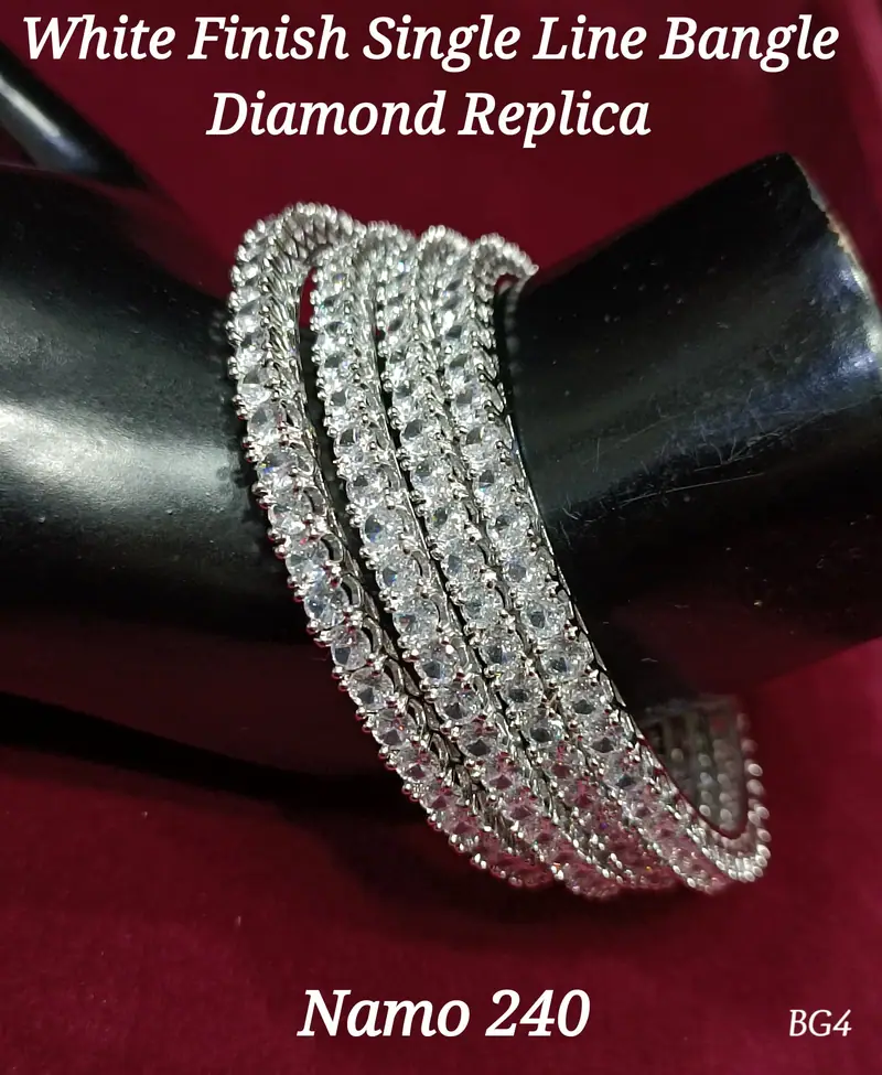 Single Line Solitaire Bangle Set — Rhodium White