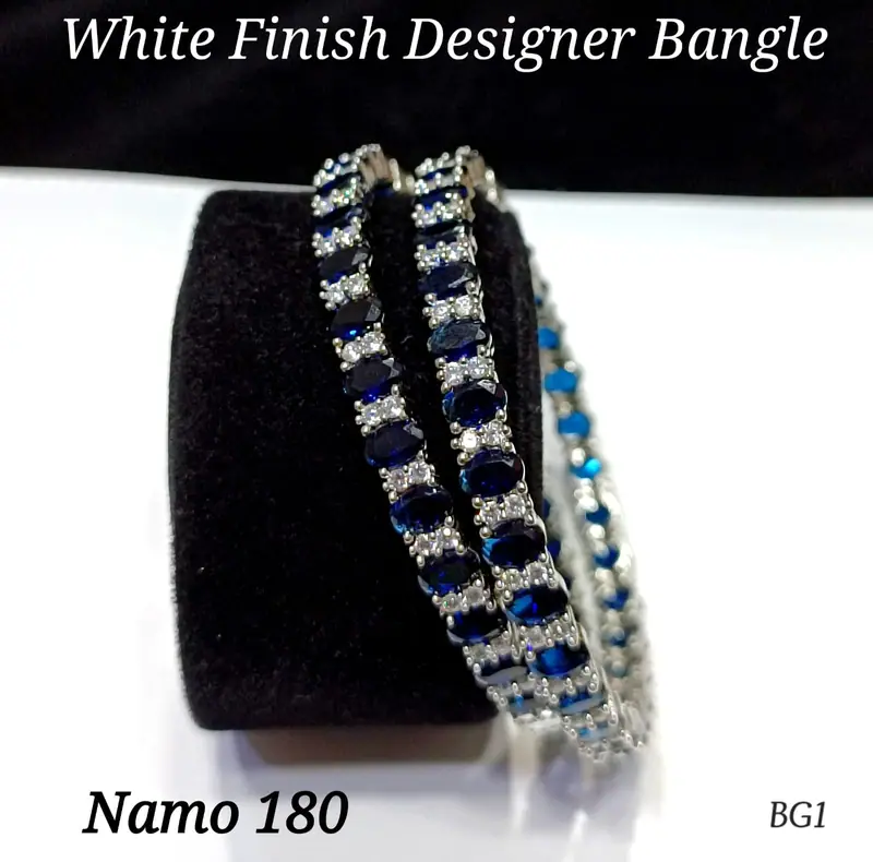 Twin Row Oval Stone Bangles — Sapphire Blue