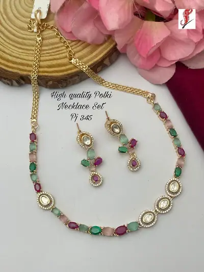 Polki Pastel Stone Necklace Set