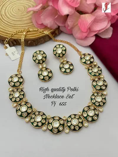 Polki Round Motif Meenakari Necklace Set