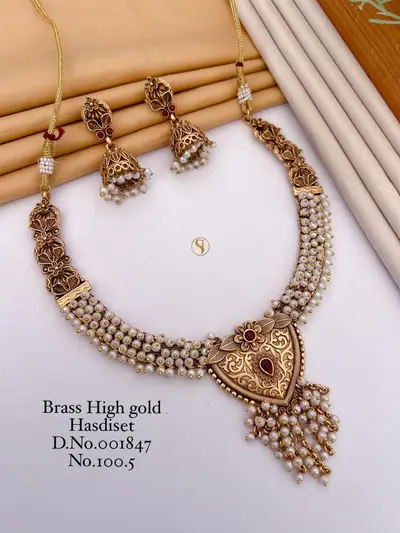 Antique Pearl Jhumka Necklace Set