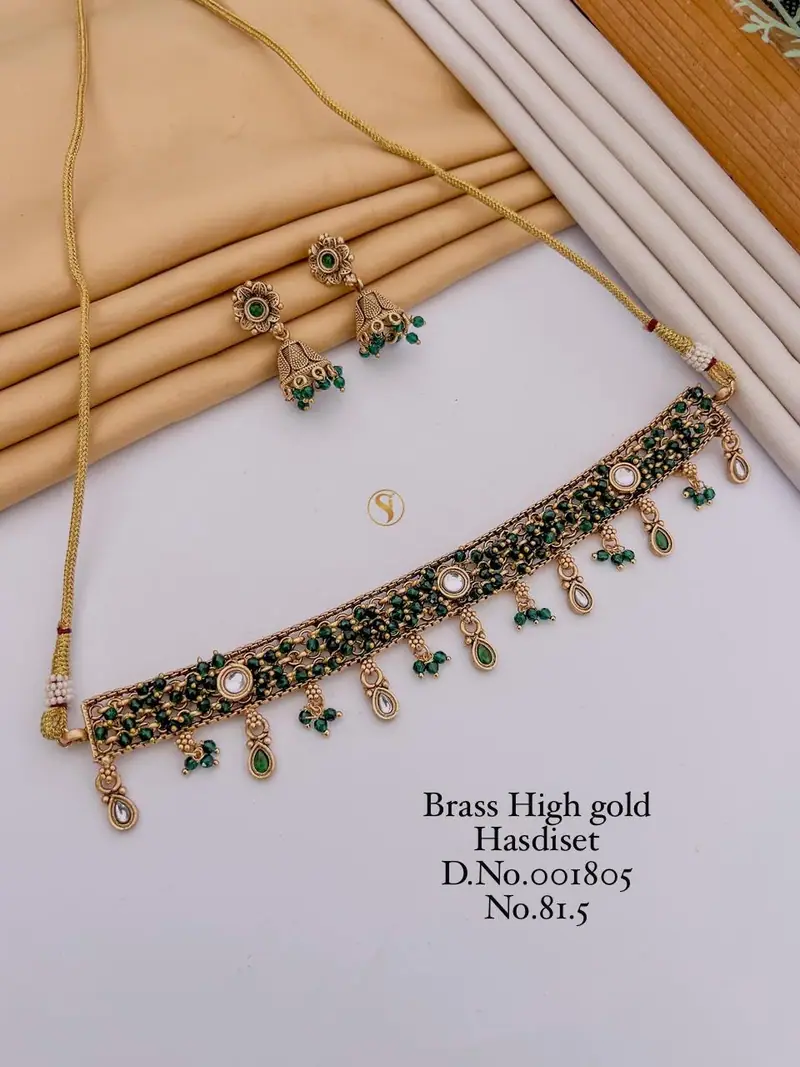 Antique Beaded Hasli Choker Set — Emerald Green