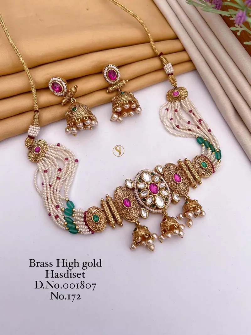 Kundan Pearl Jhumka Choker Set — White