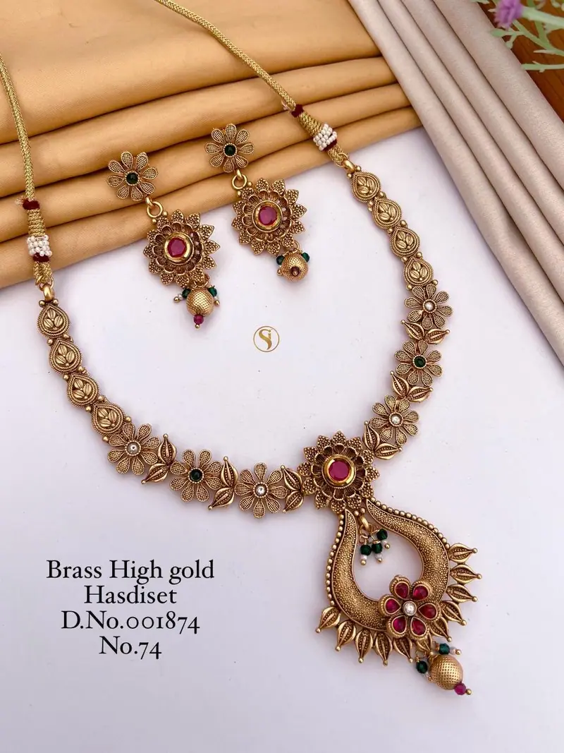 Antique Floral Mango Necklace Set — Gold