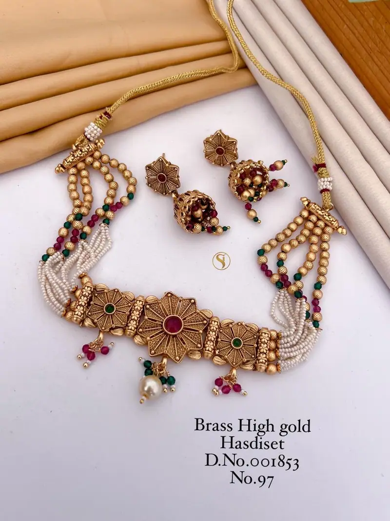 Antique Floral Hasdi Choker Set — Antique Gold